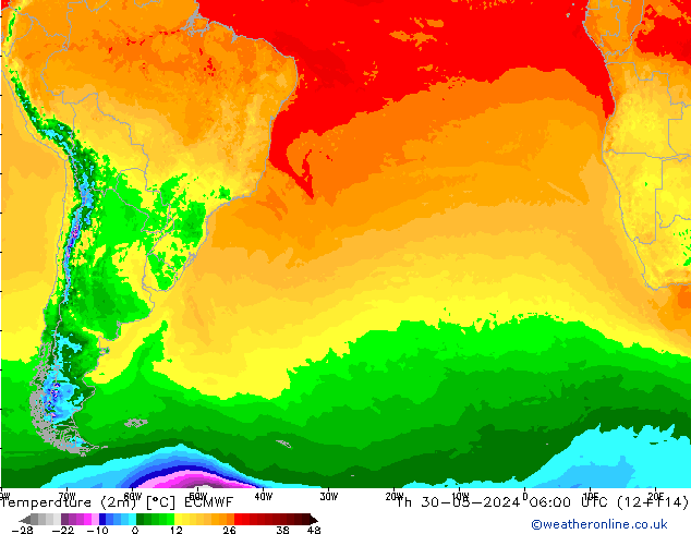 Temperature (2m) ECMWF Th 30.05.2024 06 UTC