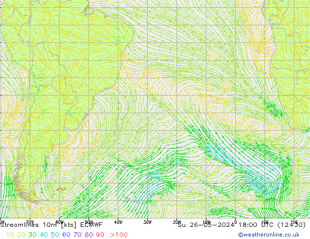 Streamlines 10m ECMWF Su 26.05.2024 18 UTC