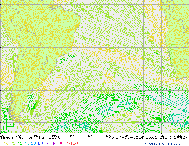 Linha de corrente 10m ECMWF Seg 27.05.2024 06 UTC