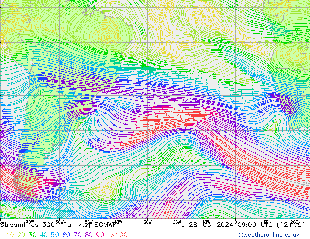 Linea di flusso 300 hPa ECMWF mar 28.05.2024 09 UTC