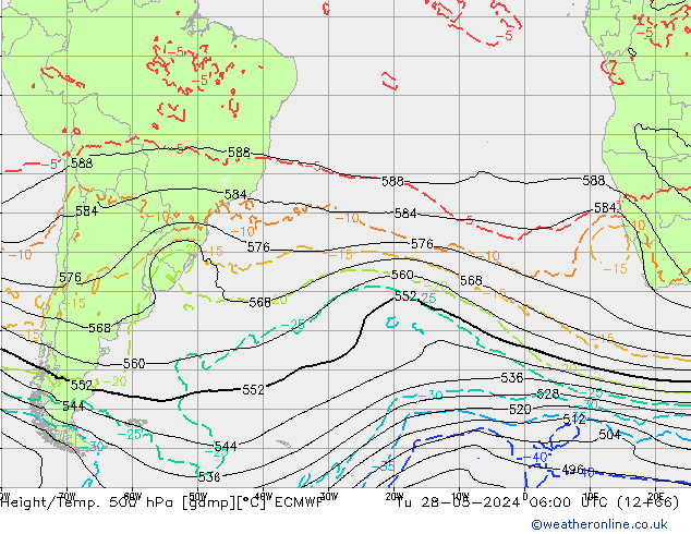 Z500/Rain (+SLP)/Z850 ECMWF Út 28.05.2024 06 UTC