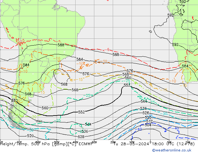 Z500/Rain (+SLP)/Z850 ECMWF Út 28.05.2024 18 UTC