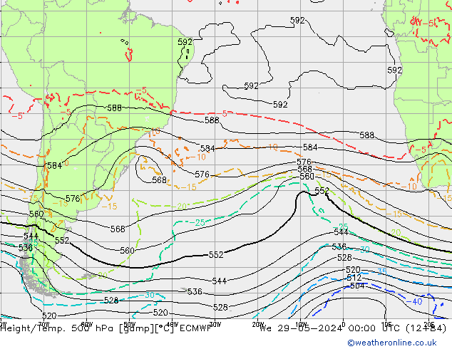 Z500/Rain (+SLP)/Z850 ECMWF mié 29.05.2024 00 UTC