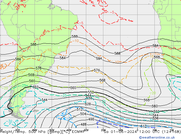 Z500/Rain (+SLP)/Z850 ECMWF so. 01.06.2024 12 UTC