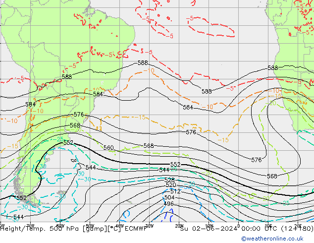 Z500/Rain (+SLP)/Z850 ECMWF Su 02.06.2024 00 UTC