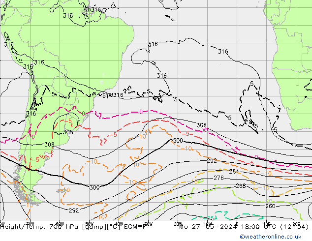 Height/Temp. 700 hPa ECMWF Mo 27.05.2024 18 UTC