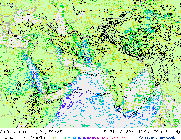 Isotachs (kph) ECMWF ven 31.05.2024 12 UTC