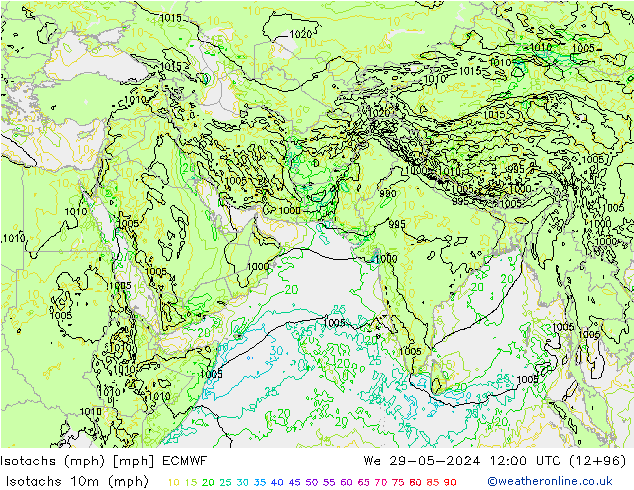 Eşrüzgar Hızları mph ECMWF Çar 29.05.2024 12 UTC