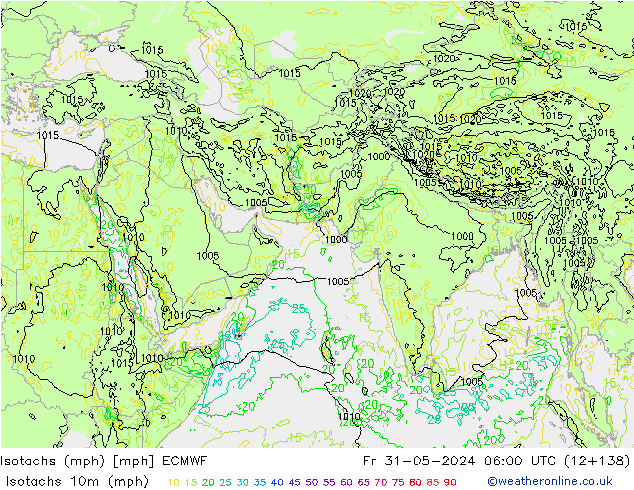 Isotachen (mph) ECMWF Fr 31.05.2024 06 UTC