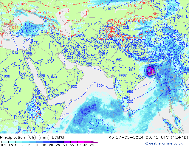 Z500/Rain (+SLP)/Z850 ECMWF Mo 27.05.2024 12 UTC