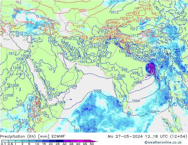 Precipitation (6h) ECMWF Po 27.05.2024 18 UTC