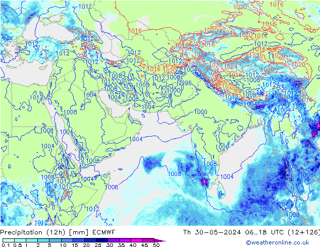 осадки (12h) ECMWF чт 30.05.2024 18 UTC