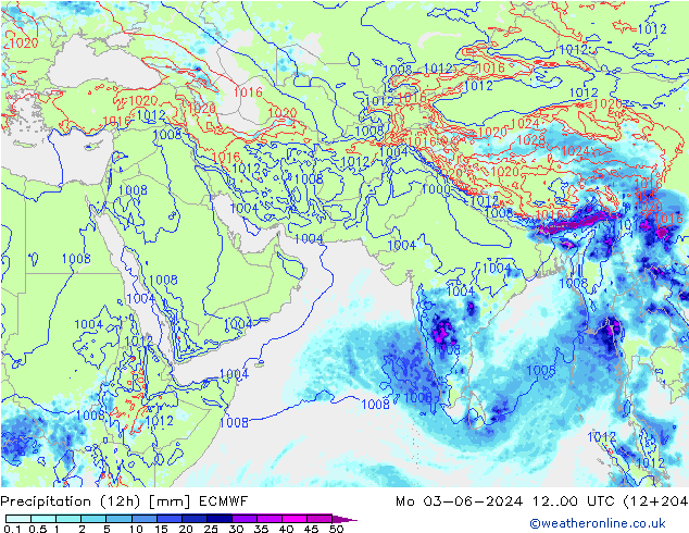 Precipitation (12h) ECMWF Mo 03.06.2024 00 UTC
