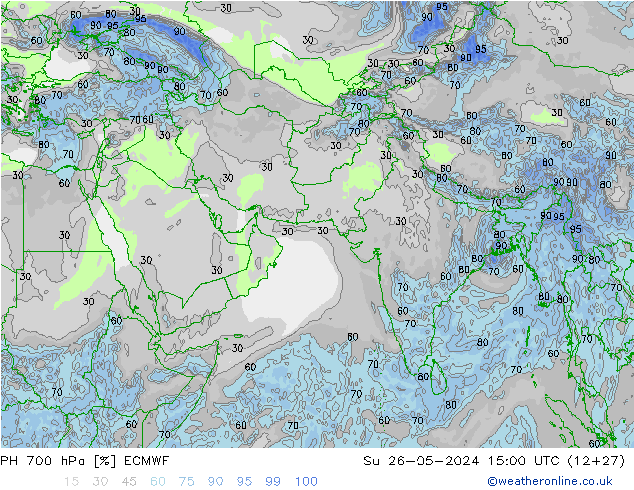 RH 700 hPa ECMWF dom 26.05.2024 15 UTC