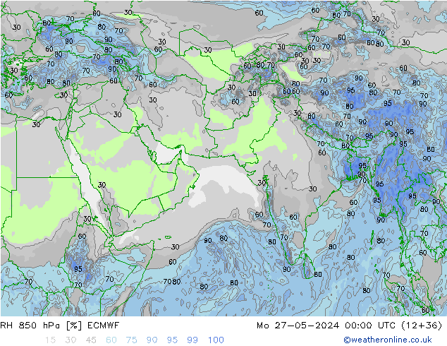 RH 850 hPa ECMWF pon. 27.05.2024 00 UTC