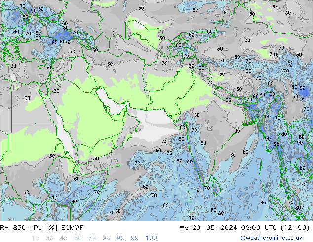 RH 850 hPa ECMWF mer 29.05.2024 06 UTC