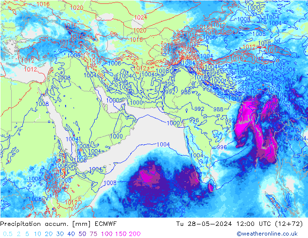 Precipitación acum. ECMWF mar 28.05.2024 12 UTC