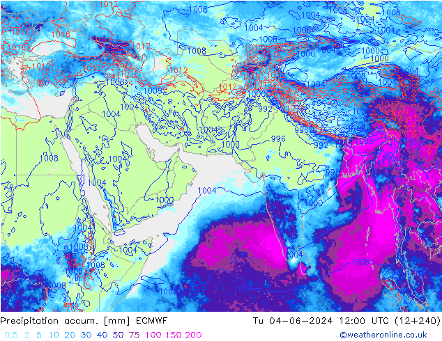 Precipitation accum. ECMWF  04.06.2024 12 UTC