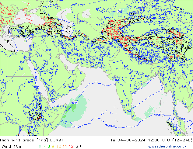 High wind areas ECMWF 星期二 04.06.2024 12 UTC