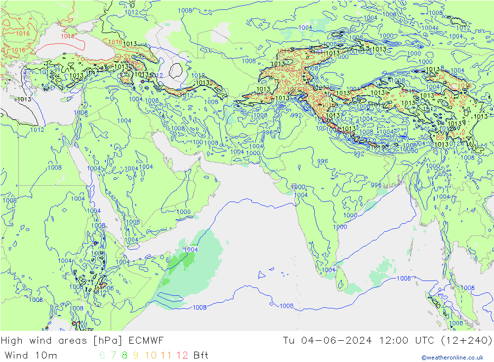 High wind areas ECMWF 星期二 04.06.2024 12 UTC