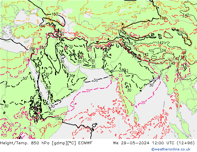 Yükseklik/Sıc. 850 hPa ECMWF Çar 29.05.2024 12 UTC