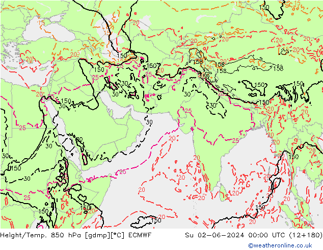 Height/Temp. 850 hPa ECMWF 星期日 02.06.2024 00 UTC