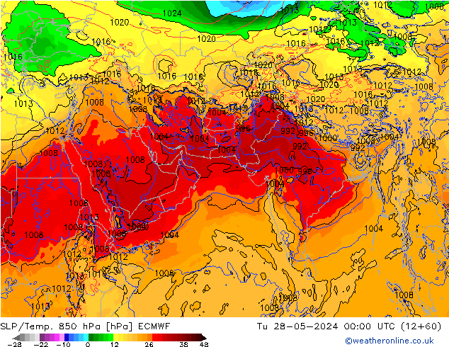 SLP/Temp. 850 hPa ECMWF Út 28.05.2024 00 UTC