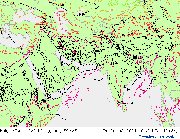 Height/Temp. 925 hPa ECMWF mer 29.05.2024 00 UTC