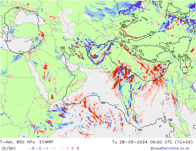 T-Adv. 850 hPa ECMWF mar 28.05.2024 06 UTC