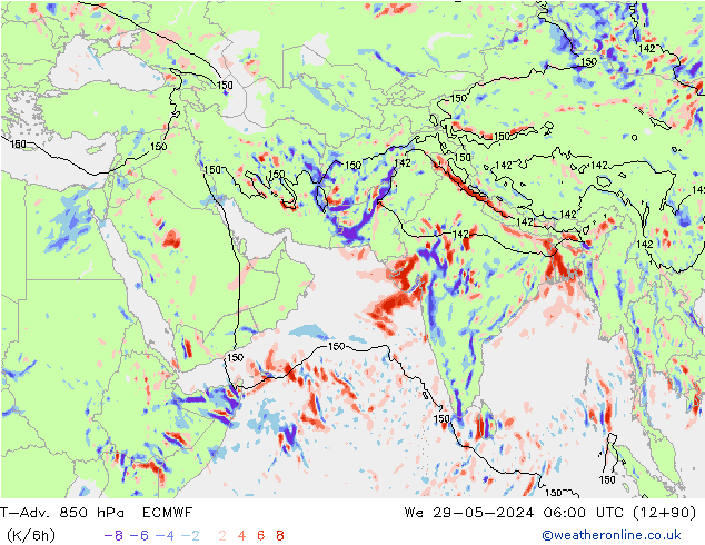 T-Adv. 850 hPa ECMWF mer 29.05.2024 06 UTC