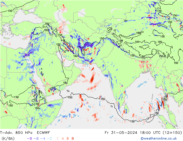 T-Adv. 850 hPa ECMWF Sex 31.05.2024 18 UTC