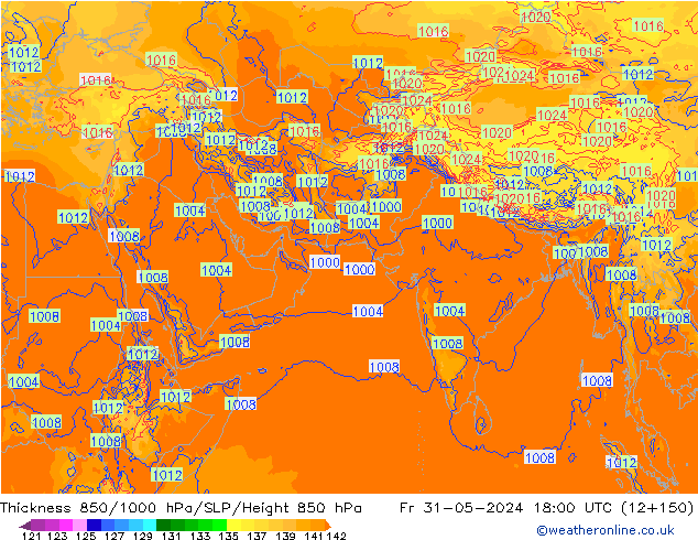 Thck 850-1000 hPa ECMWF ven 31.05.2024 18 UTC