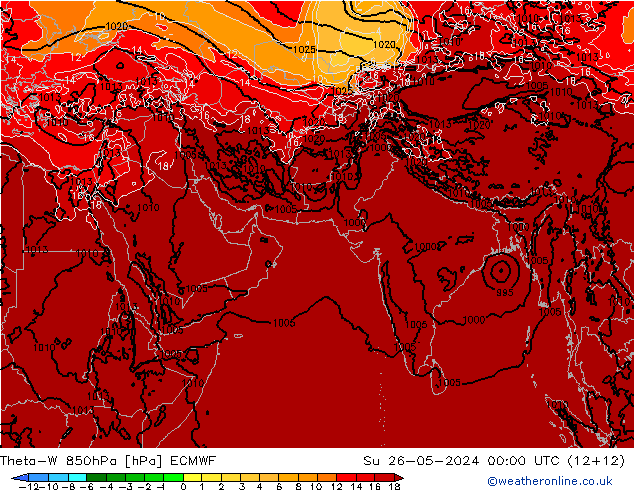 Theta-W 850hPa ECMWF nie. 26.05.2024 00 UTC