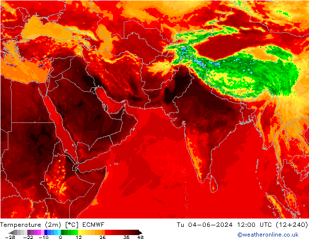 Temperature (2m) ECMWF Tu 04.06.2024 12 UTC