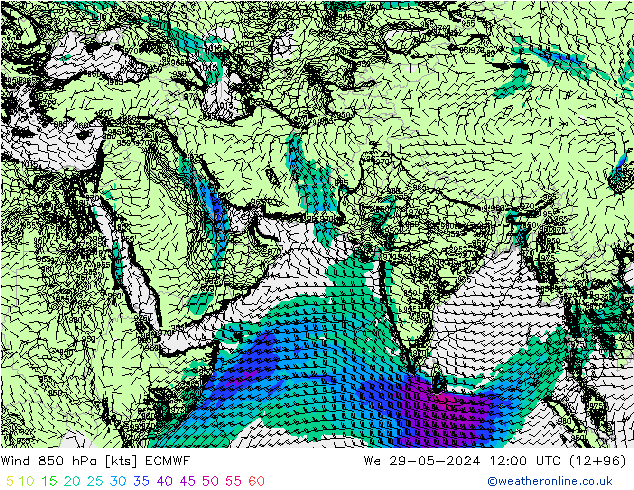 Viento 850 hPa ECMWF mié 29.05.2024 12 UTC