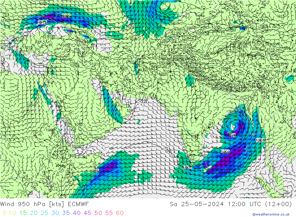 Wind 950 hPa ECMWF Sa 25.05.2024 12 UTC