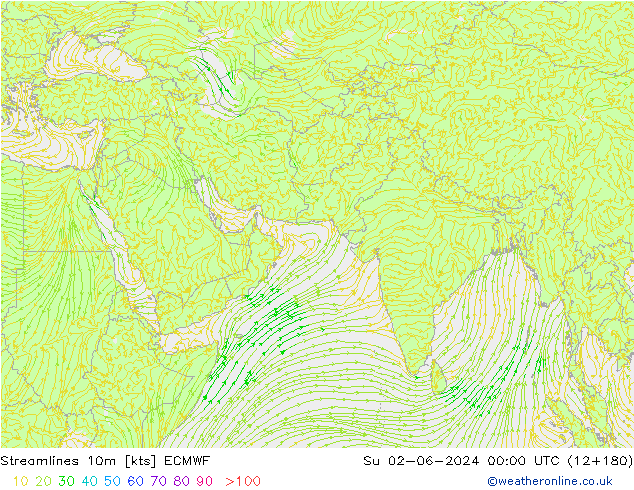 Streamlines 10m ECMWF Ne 02.06.2024 00 UTC