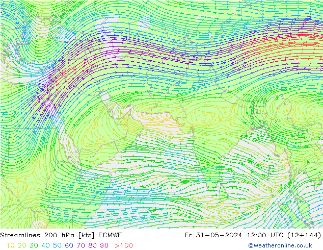 Stroomlijn 200 hPa ECMWF vr 31.05.2024 12 UTC