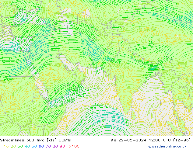 Linha de corrente 500 hPa ECMWF Qua 29.05.2024 12 UTC