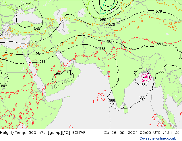 Hoogte/Temp. 500 hPa ECMWF zo 26.05.2024 03 UTC