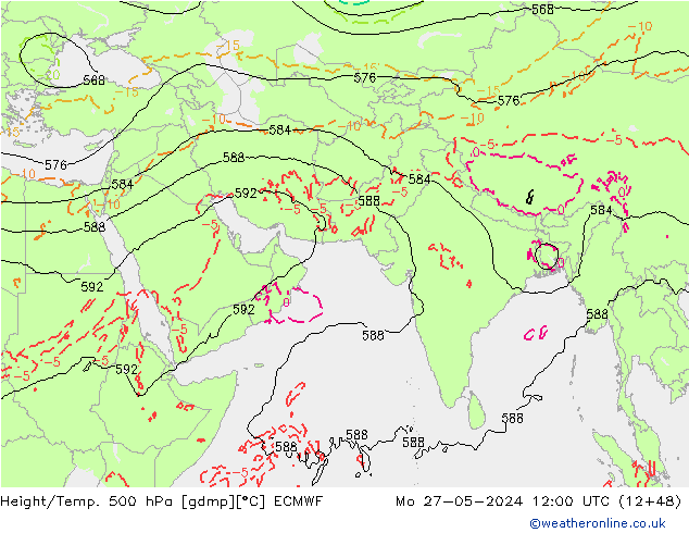 Z500/Rain (+SLP)/Z850 ECMWF Mo 27.05.2024 12 UTC