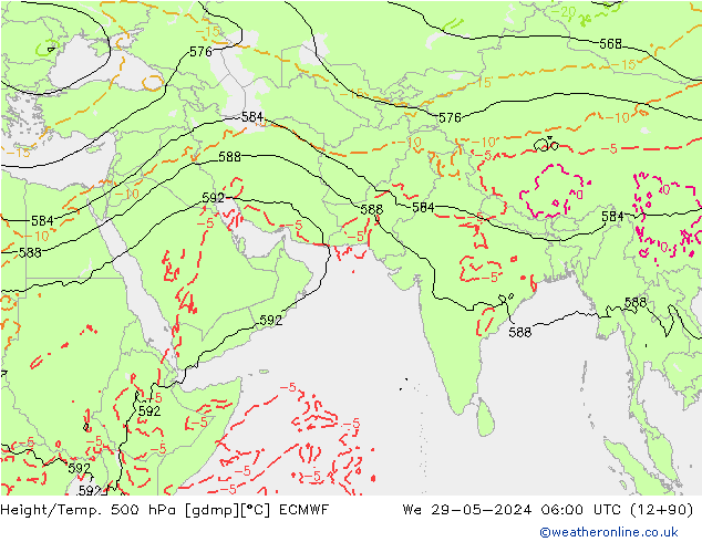 Z500/Rain (+SLP)/Z850 ECMWF mer 29.05.2024 06 UTC