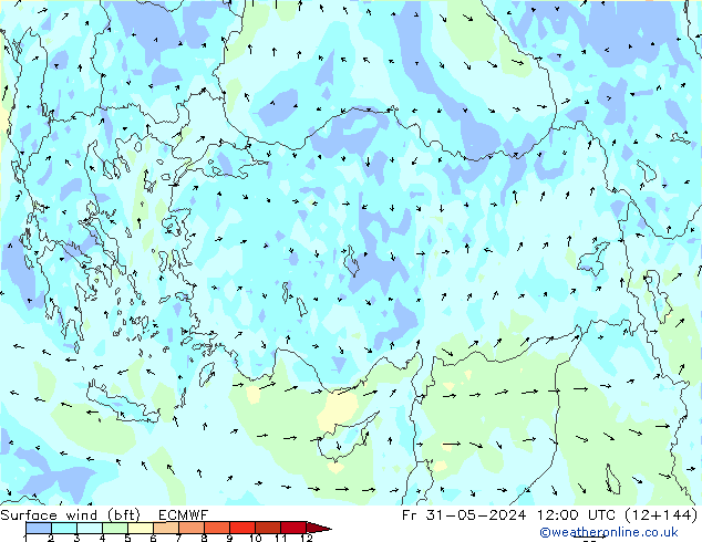 Wind 10 m (bft) ECMWF vr 31.05.2024 12 UTC