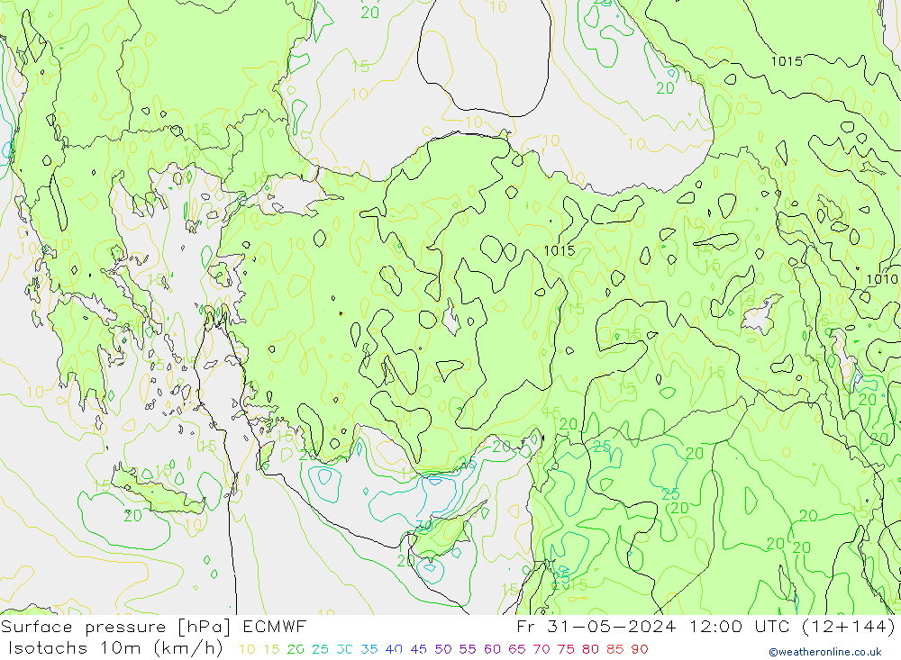 Isotachen (km/h) ECMWF Fr 31.05.2024 12 UTC