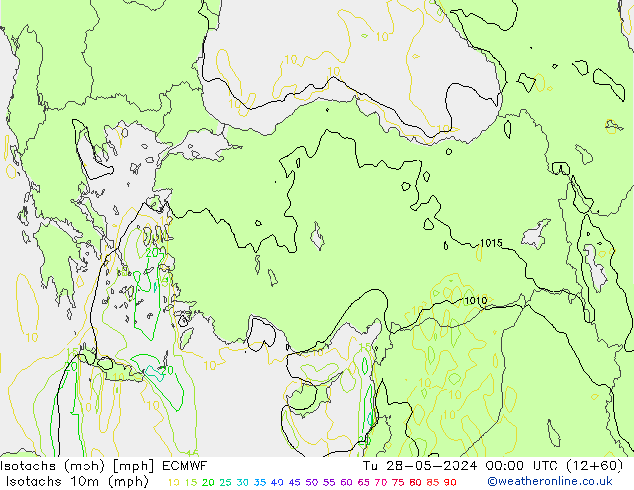 Isotachs (mph) ECMWF  28.05.2024 00 UTC