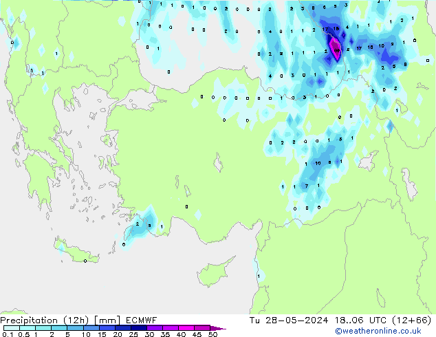 Totale neerslag (12h) ECMWF di 28.05.2024 06 UTC
