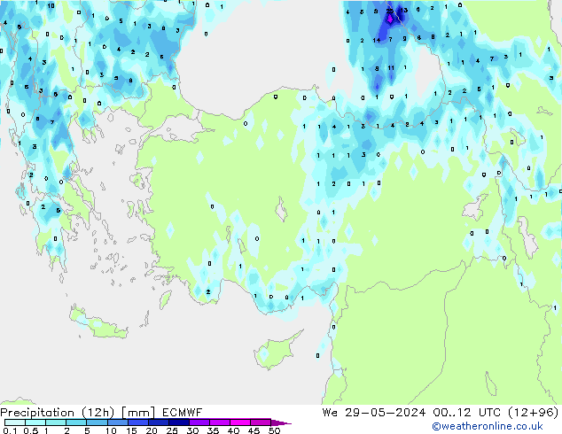 Precipitation (12h) ECMWF We 29.05.2024 12 UTC