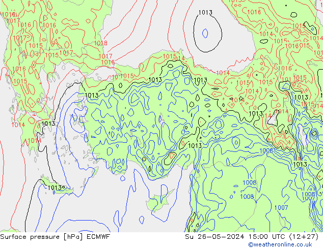 Luchtdruk (Grond) ECMWF zo 26.05.2024 15 UTC