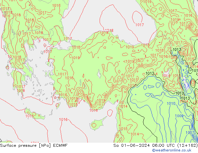 Surface pressure ECMWF Sa 01.06.2024 06 UTC