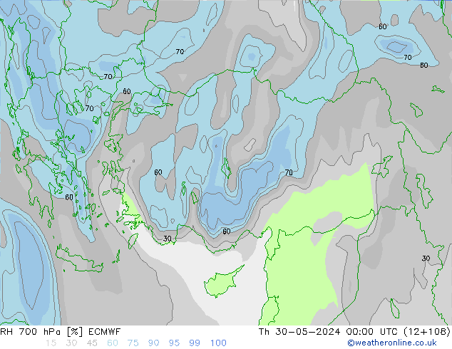 RH 700 hPa ECMWF Th 30.05.2024 00 UTC